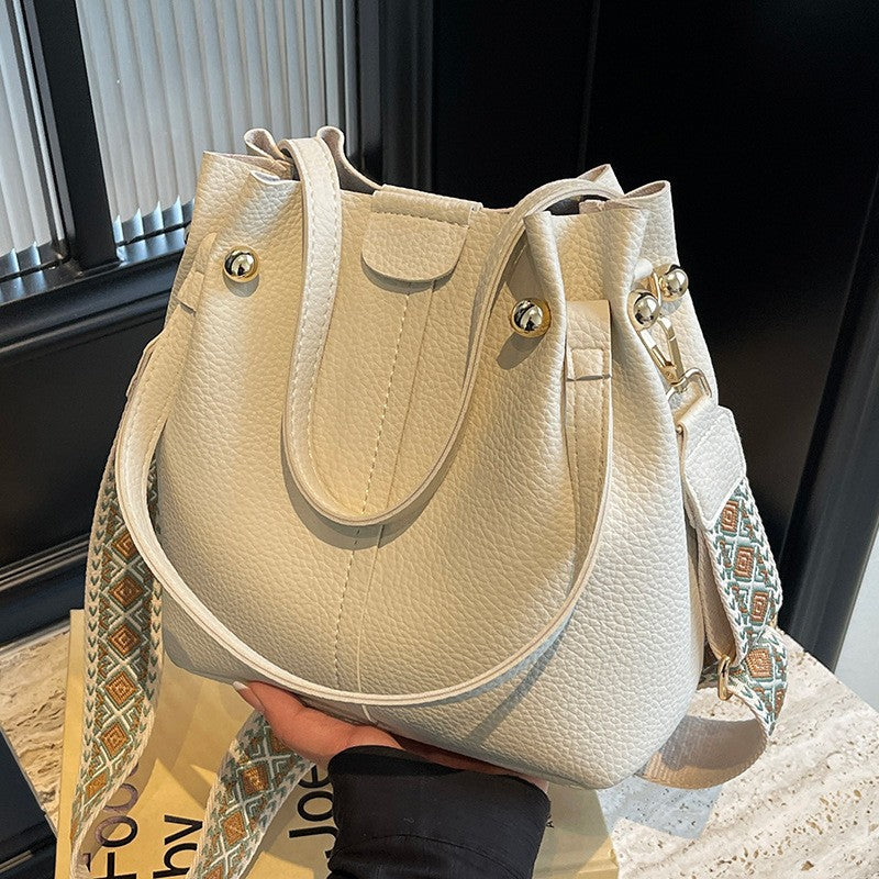 Vegan Leather Bucket Bag With Guitar Strap