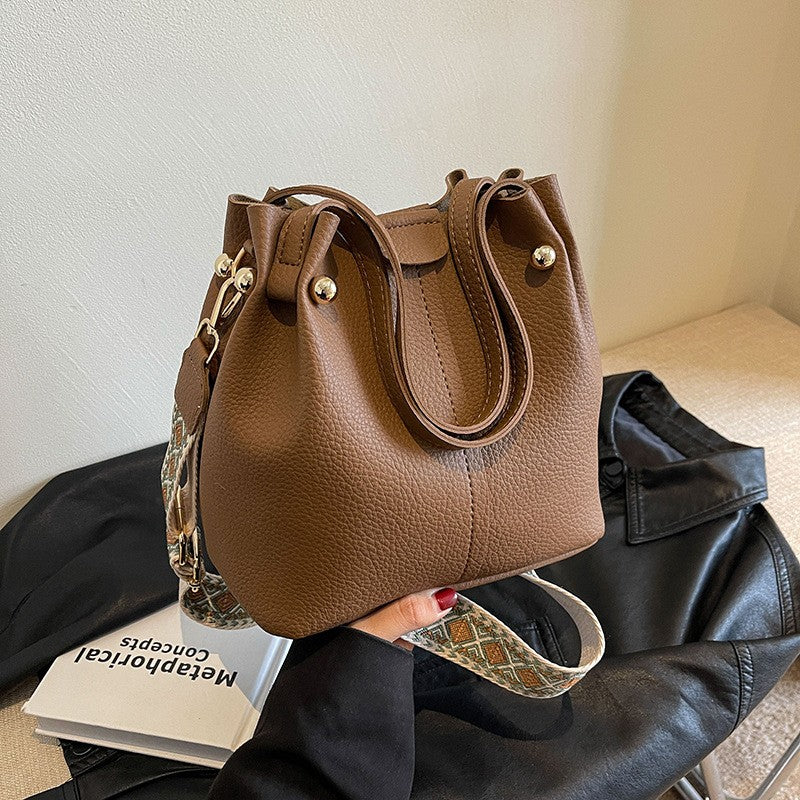 Vegan Leather Bucket Bag With Guitar Strap