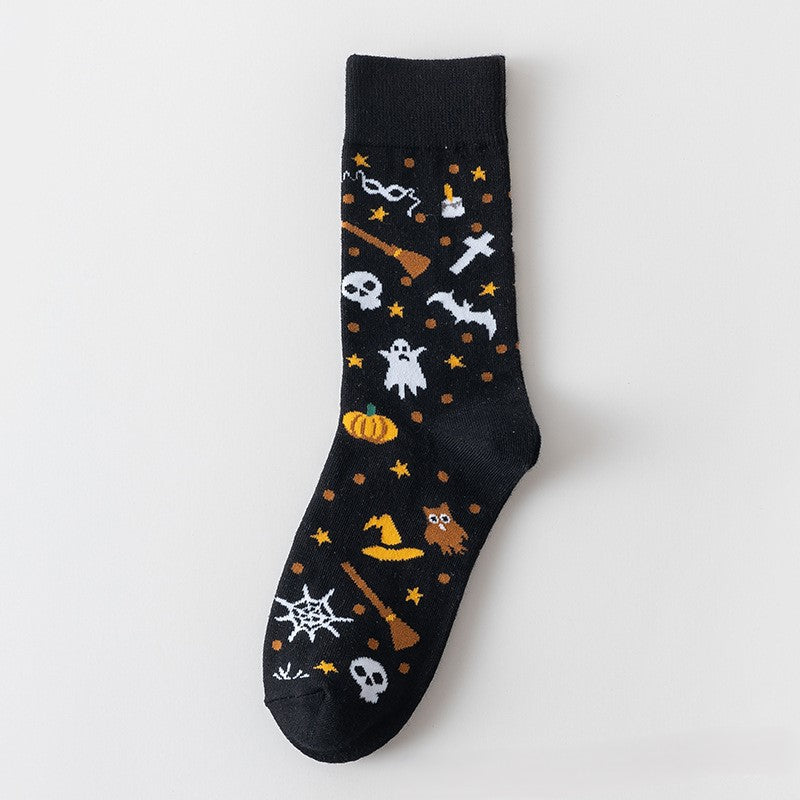 Halloween Crew Socks with Spooky Witch Prints - Ghost