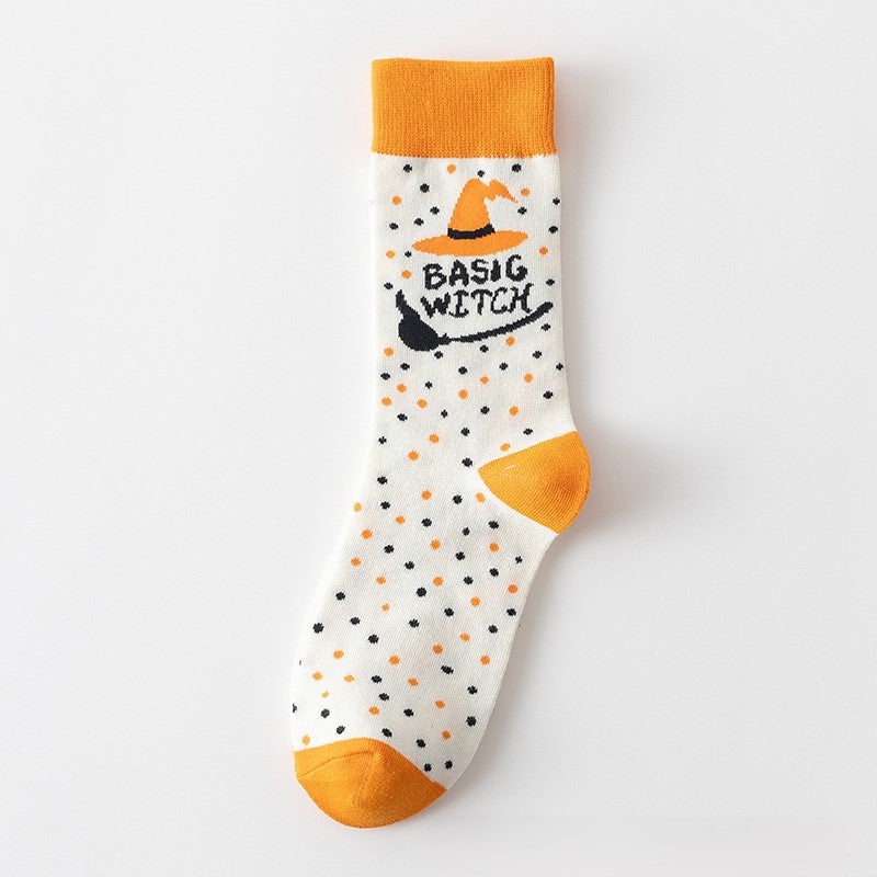 Halloween Crew Socks with Spooky Witch Prints - Hat