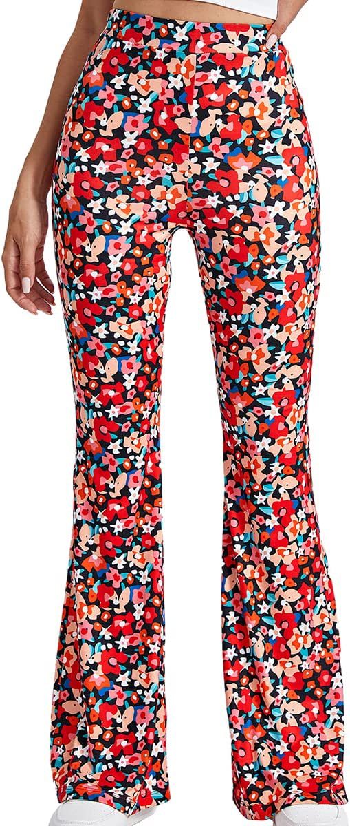 Retro Floral Print Bell Bottom Pants - Colorful