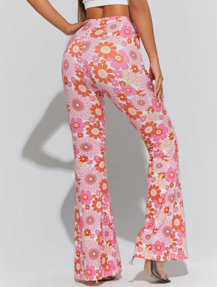 Retro Floral Print Bell Bottom Pants - view 1