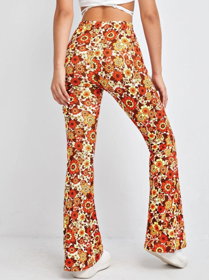 Retro Floral Print Bell Bottom Pants - view 4