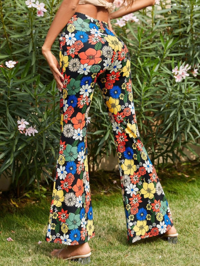 Retro Floral Print Bell Bottom Pants - view 5