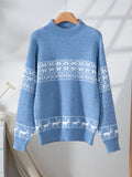 Snowflake Fair Isle Mock Neck Sweater - Blue