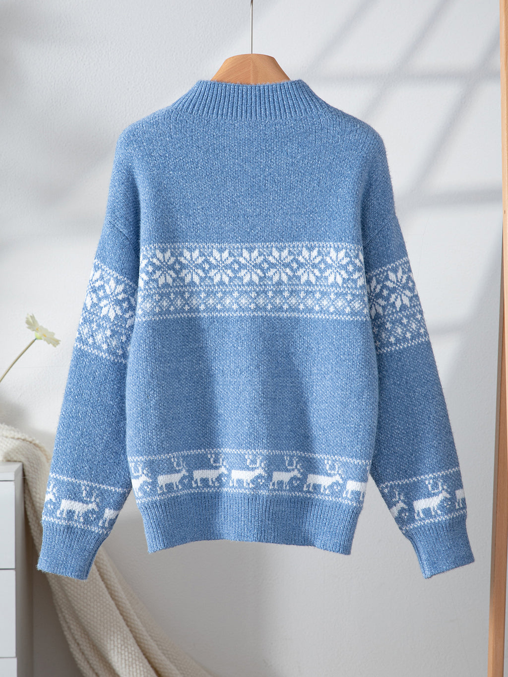 Snowflake Fair Isle Mock Neck Sweater - Blue - 1