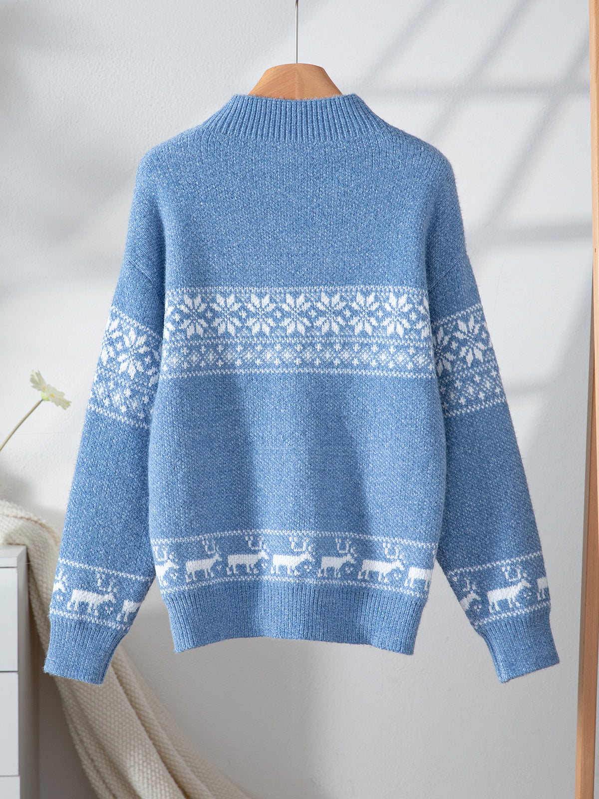 Snowflake Fair Isle Mock Neck Sweater - Blue - 1