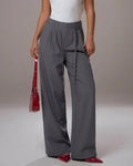 High Waist Pleated Wide Leg Trousers - Grey