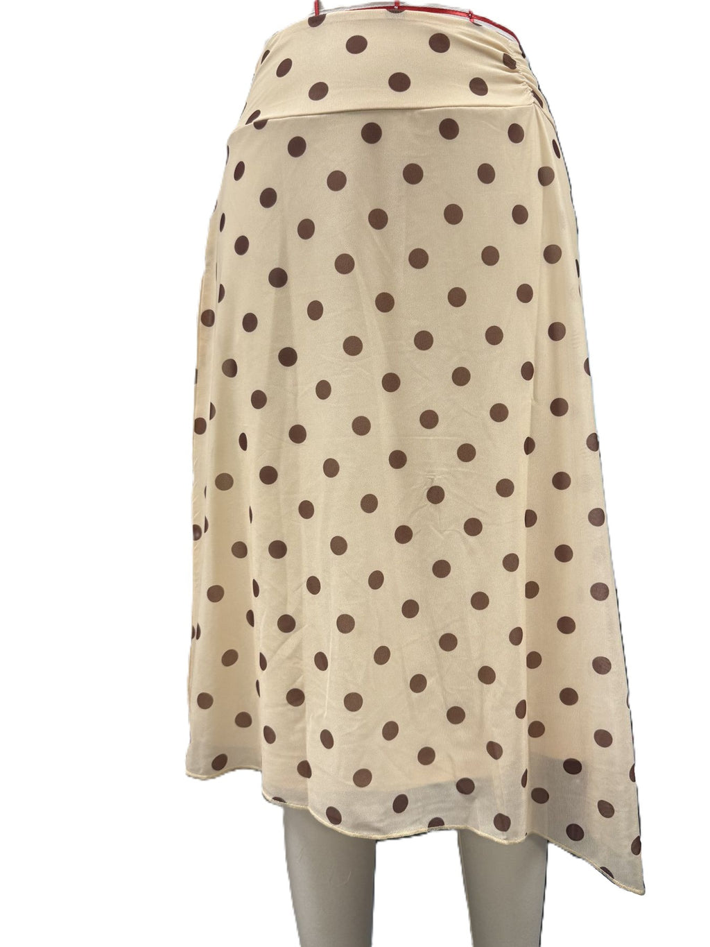 Sheer Polka Dot Midi Skirt With Asymmetric Hem - Yellow - 1