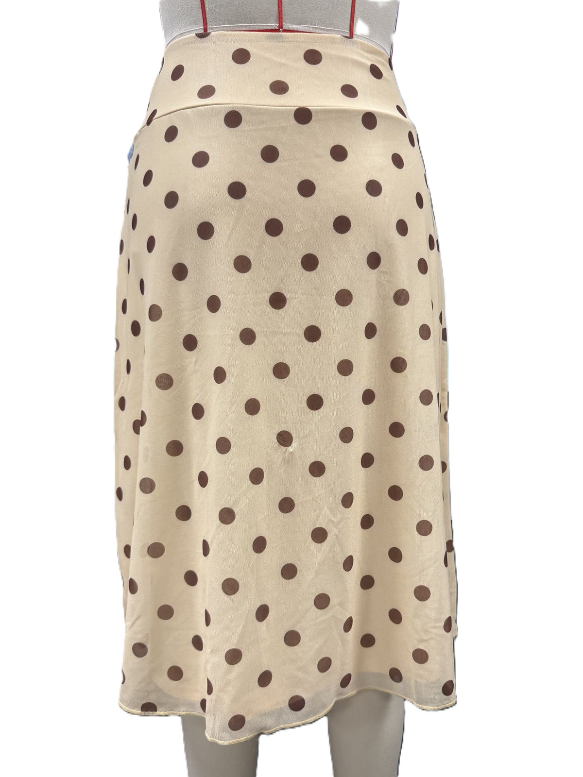 Sheer Polka Dot Midi Skirt With Asymmetric Hem - Yellow - 2