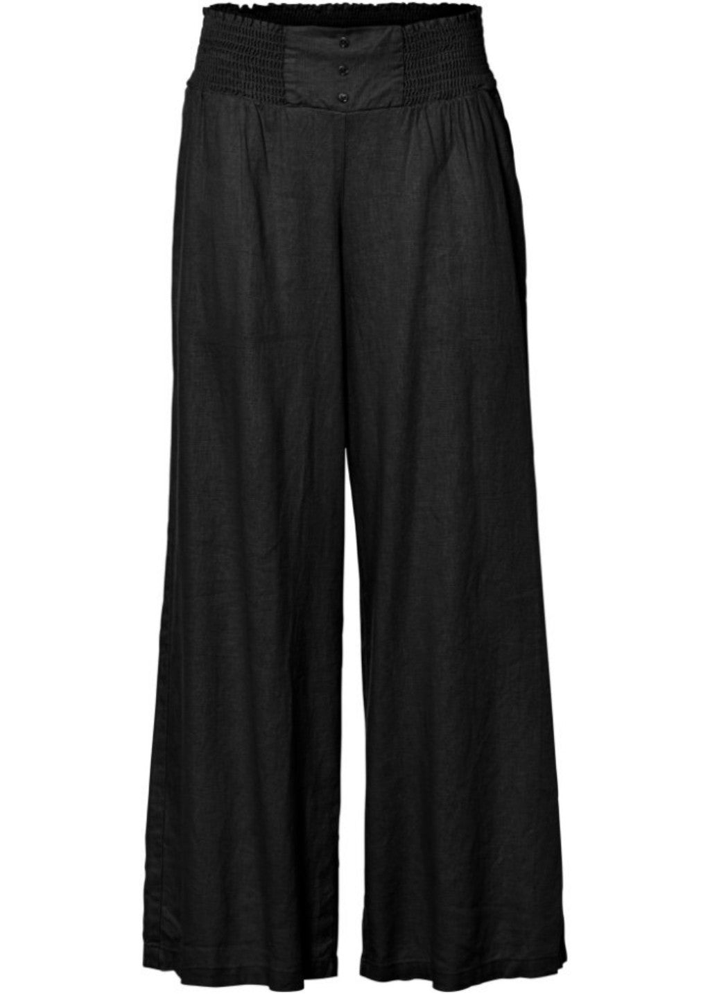 Pleated High Waist Wide Leg Trousers - Black
