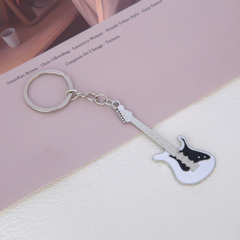 Mini Electric Guitar Keyring Charm - White