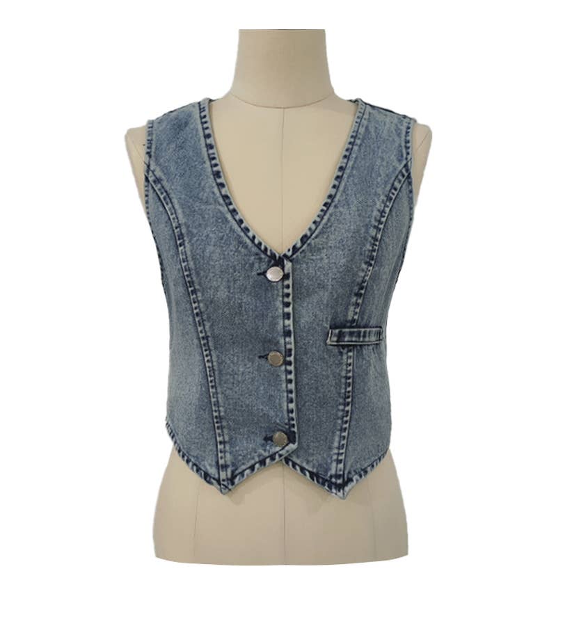 Western Denim Button Front Tank Top