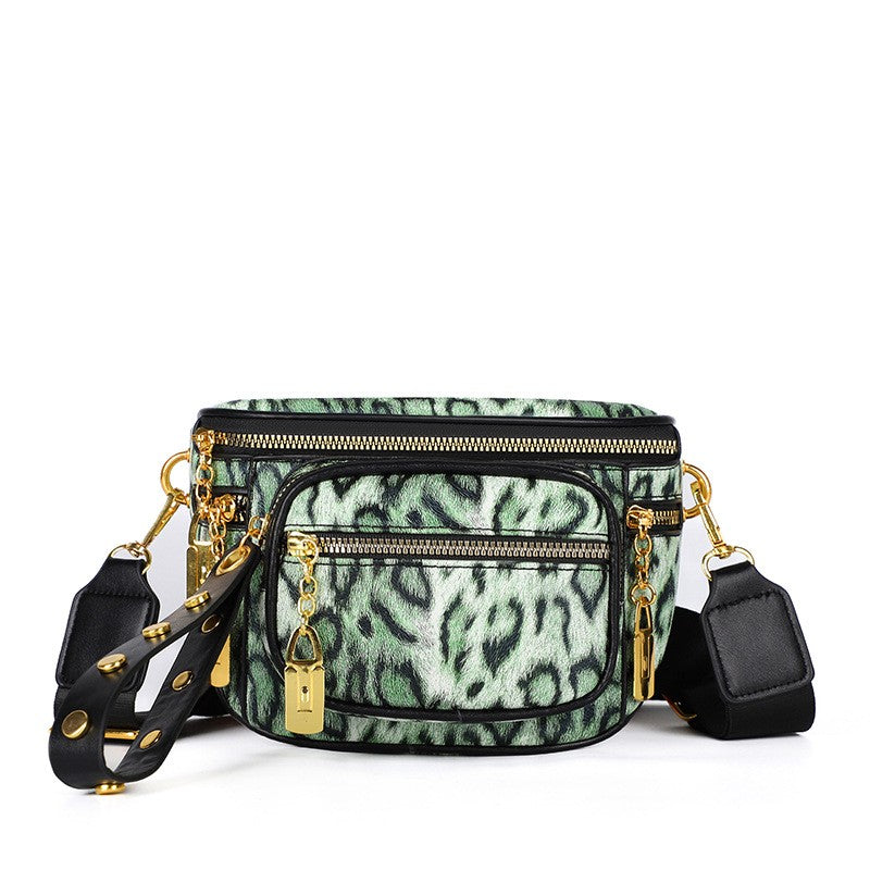 Leopard Print Sling Bag With Studded Strap - Green
