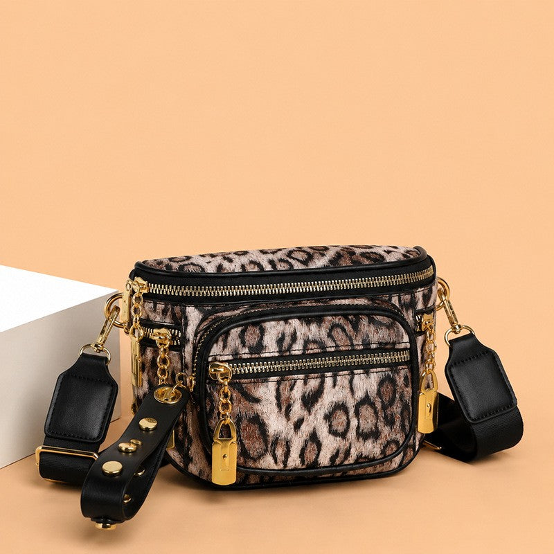 Leopard Print Sling Bag With Studded Strap