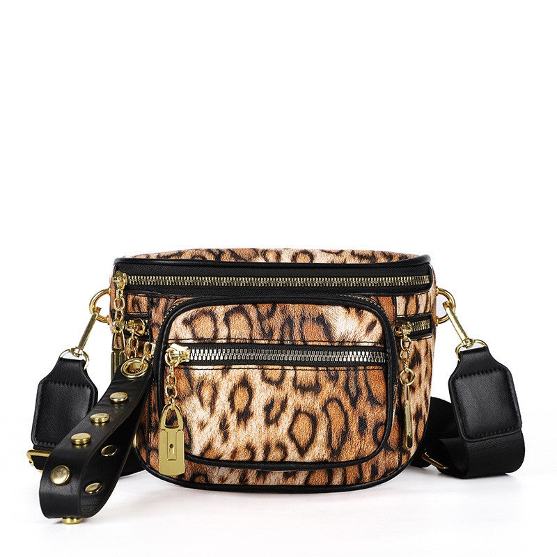 Leopard Print Sling Bag With Studded Strap
