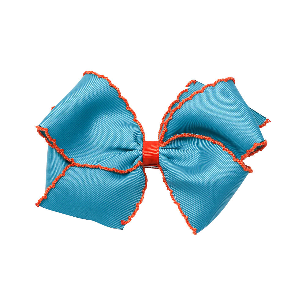 Wavy Edge Ribbon Bow Hair Clip - Blue