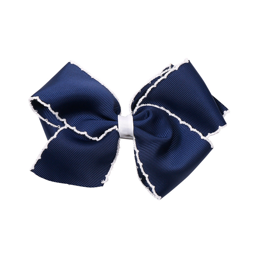 Wavy Edge Ribbon Bow Hair Clip - Navyblue