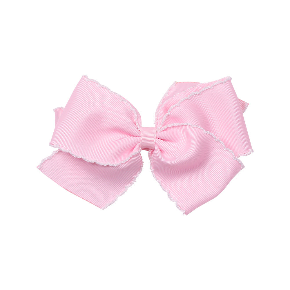 Wavy Edge Ribbon Bow Hair Clip - Pink