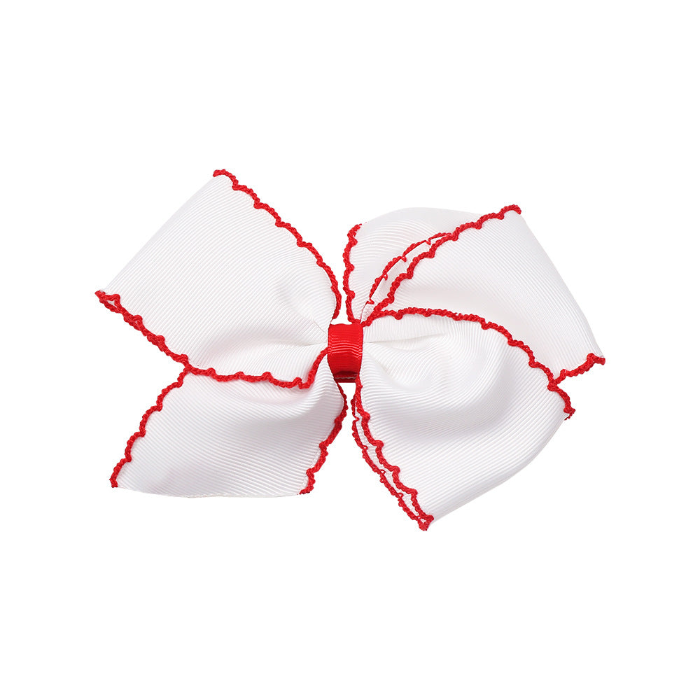 Wavy Edge Ribbon Bow Hair Clip - White