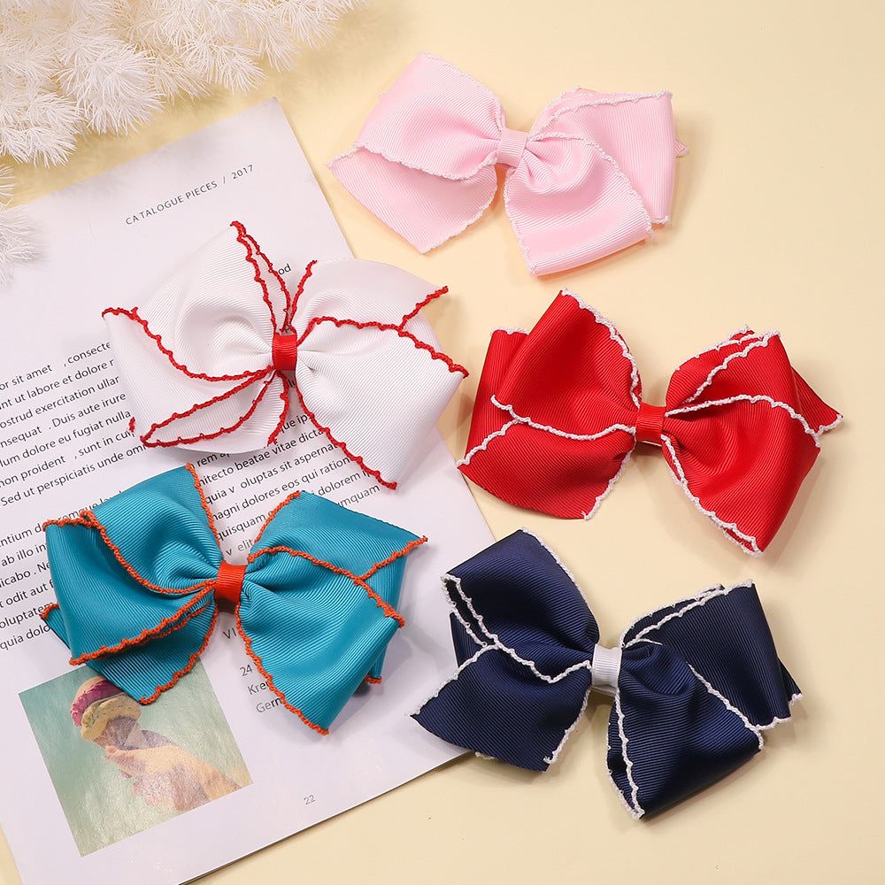 Wavy Edge Ribbon Bow Hair Clip - view 1