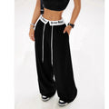 Lettered Waistband Wide Leg Sweatpants - black