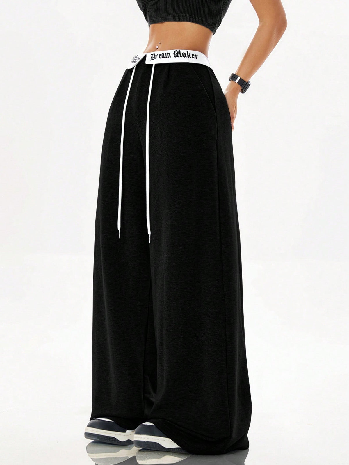 Lettered Waistband Wide Leg Sweatpants - view 1