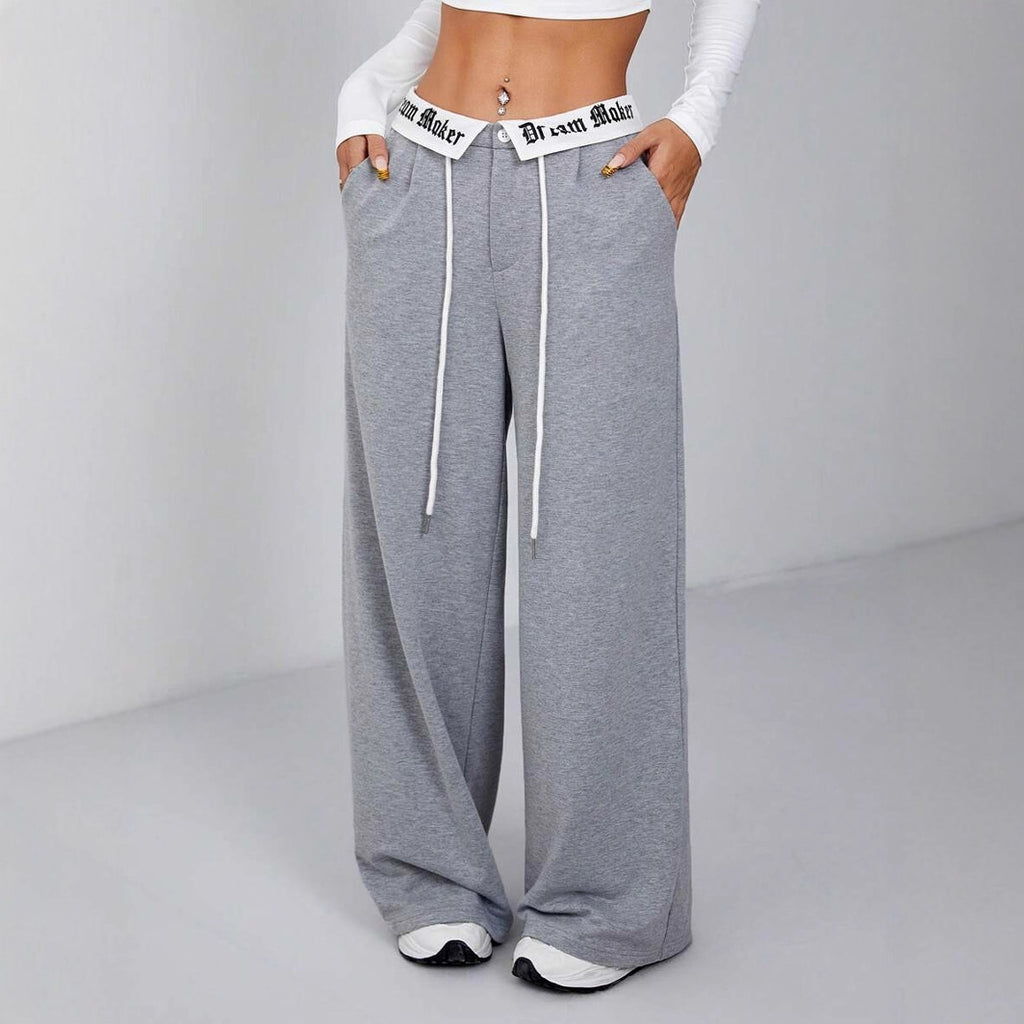 Lettered Waistband Wide Leg Sweatpants - grey