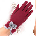 Fluffy Bow Trim Fleece Winter Gloves - Red