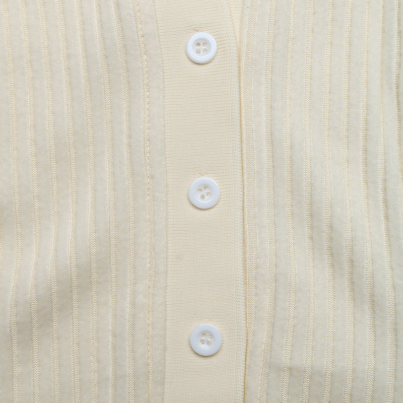 Collared Ribbed Knit Midi Dress Long Sleeve - White - 6