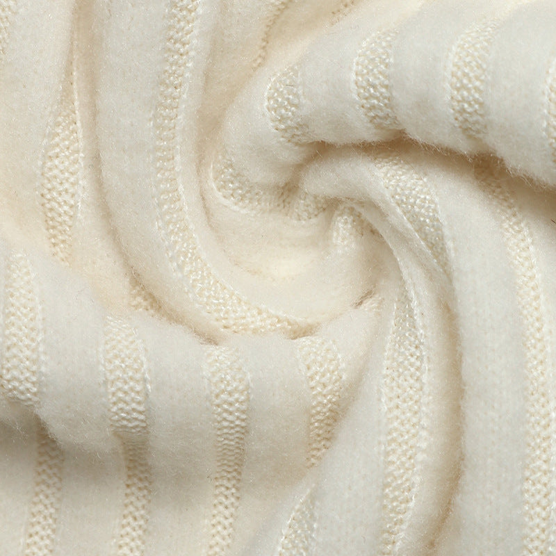 Collared Ribbed Knit Midi Dress Long Sleeve - White - 7