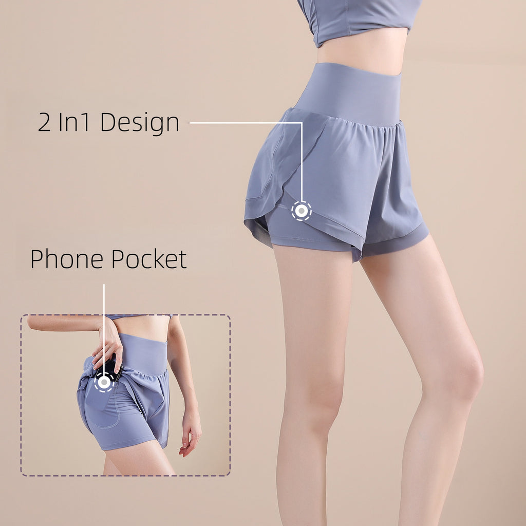 Flowy 2-in-1 Athletic Shorts with Hidden Pocket - Blue - 6