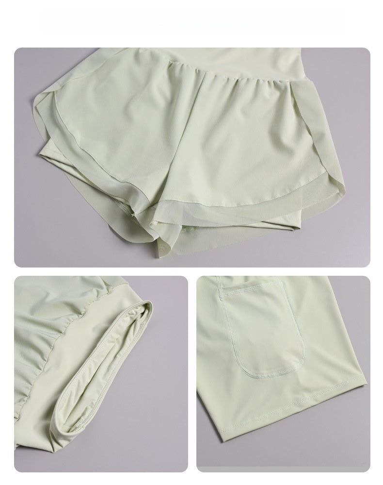 Flowy 2-in-1 Athletic Shorts with Hidden Pocket - Green - 1