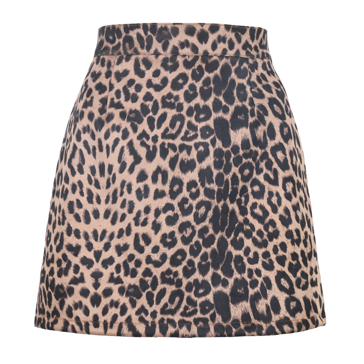 High Waist Faux Suede Mini Skirt With Slit - BeigeLeopard