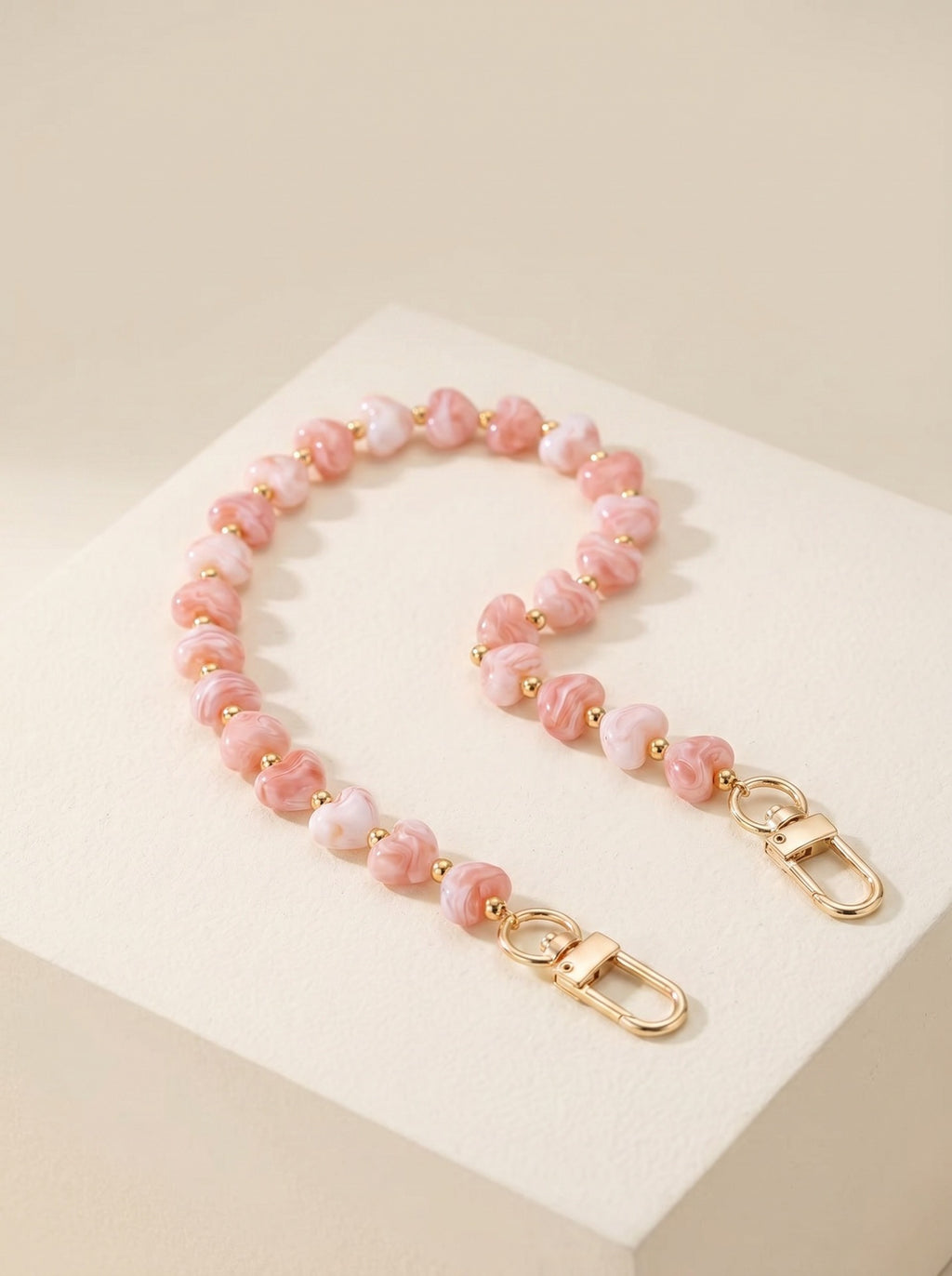 Beaded Heart Purse Chain Strap - Pink