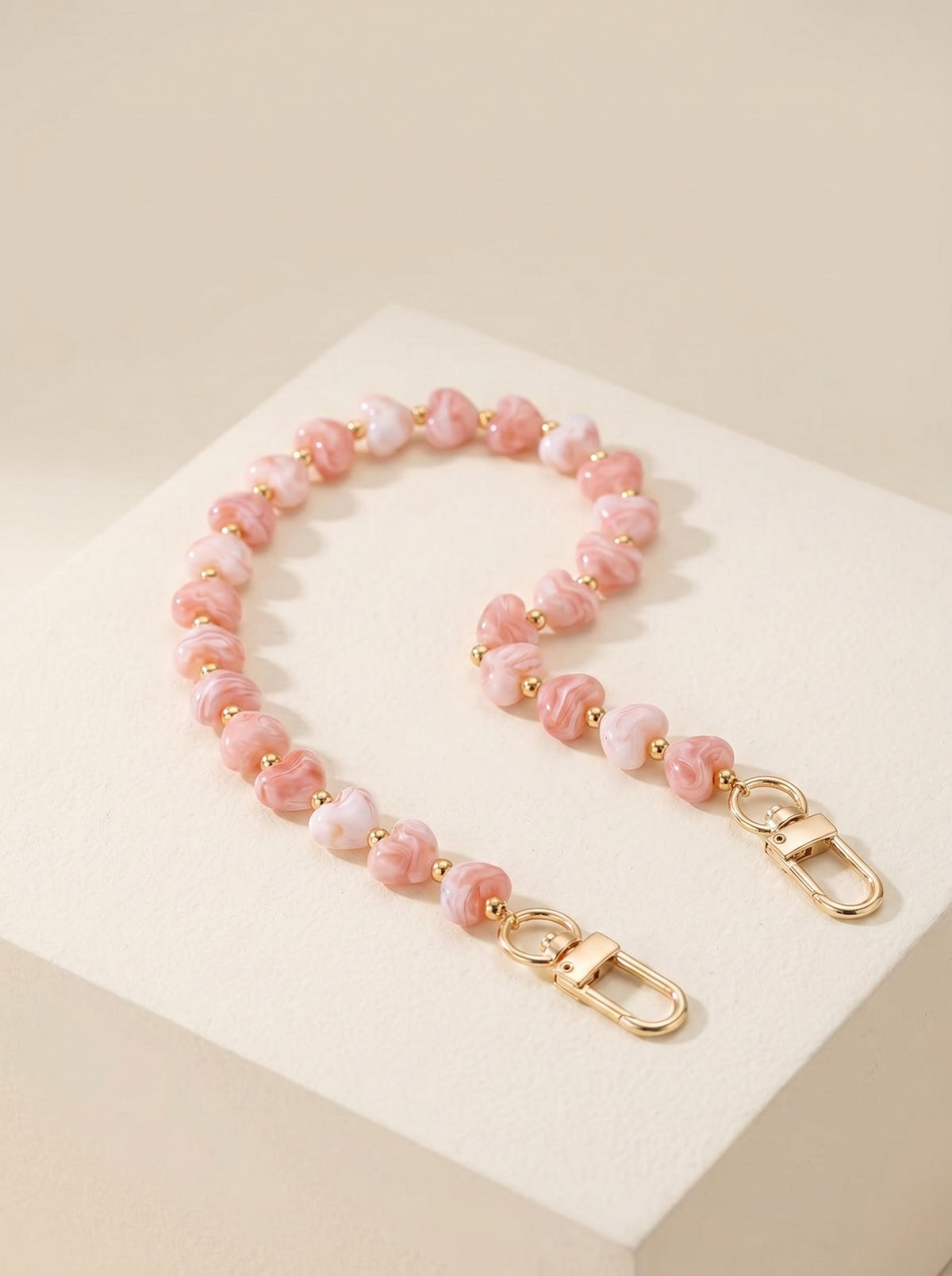 Beaded Heart Purse Chain Strap - Pink