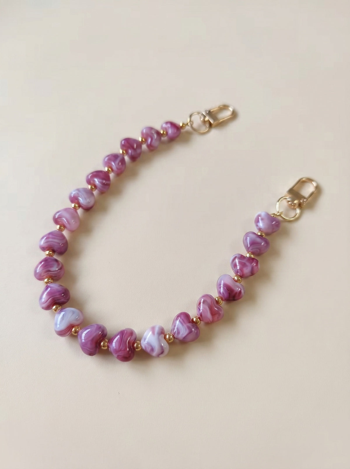 Beaded Heart Purse Chain Strap - RosePurple