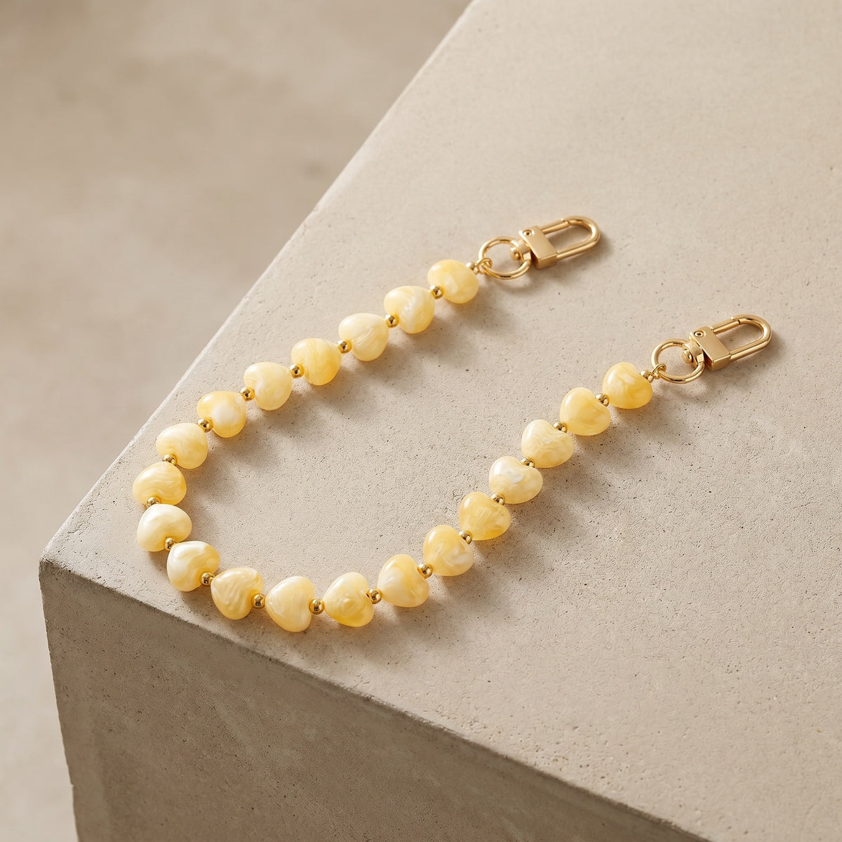 Beaded Heart Purse Chain Strap - Yellow
