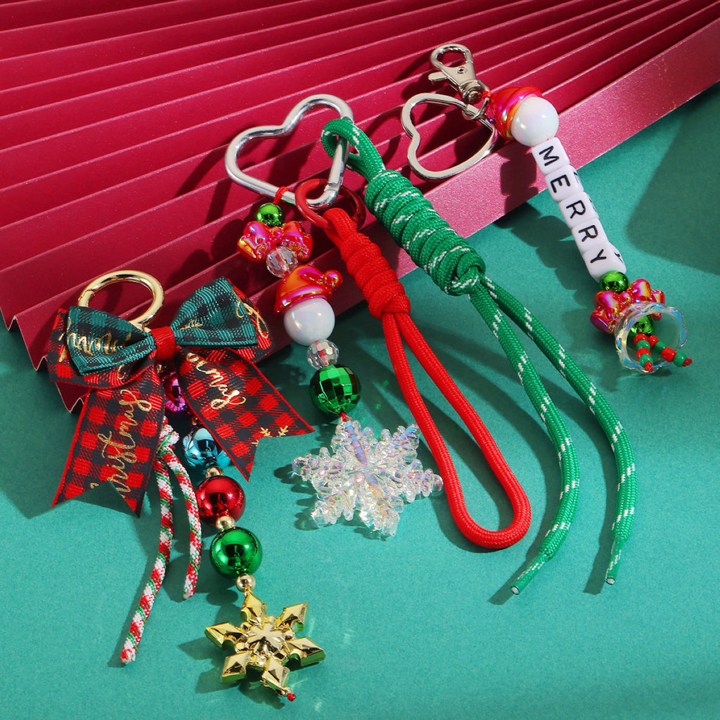 Festive Beaded Charm Keychain For Bags - Bow