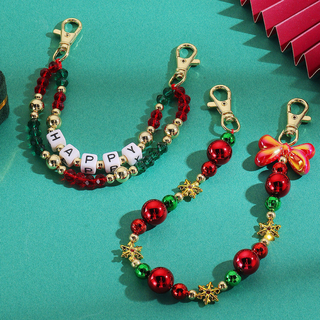 Festive Beaded Charm Keychain For Bags - Happy - 1