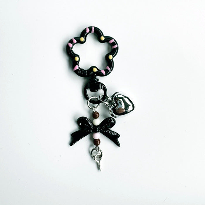 Flower Ring Bow Charm Keychain - Black