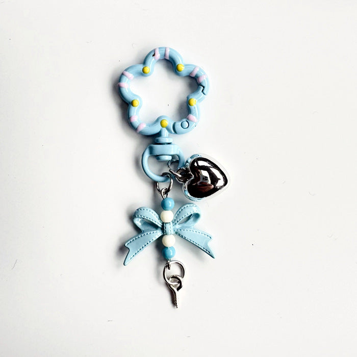 Flower Ring Bow Charm Keychain - Blue