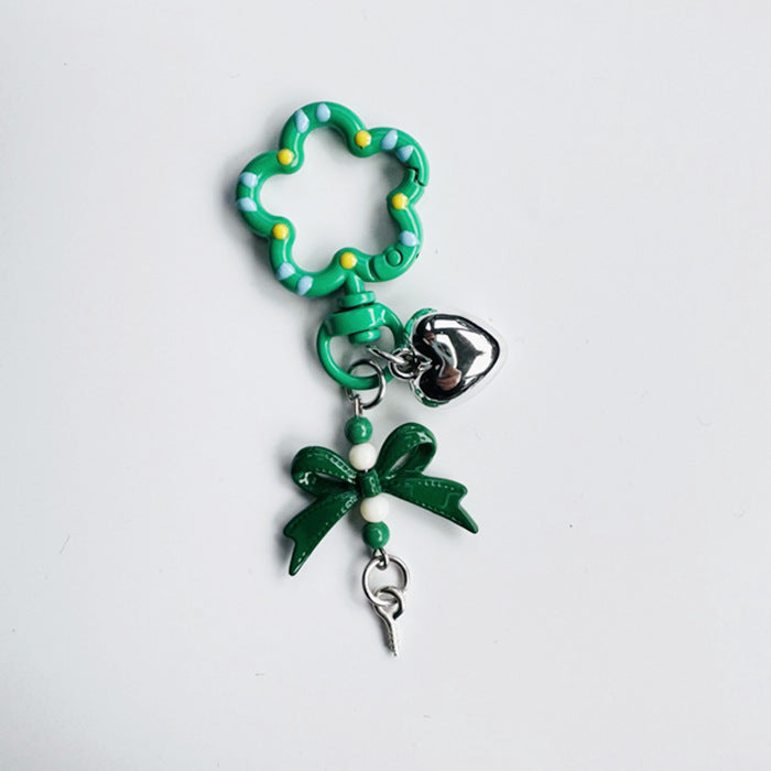 Flower Ring Bow Charm Keychain - DarkGreen