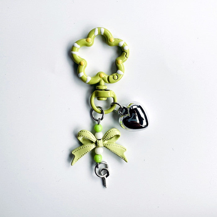 Flower Ring Bow Charm Keychain - LemonGreen