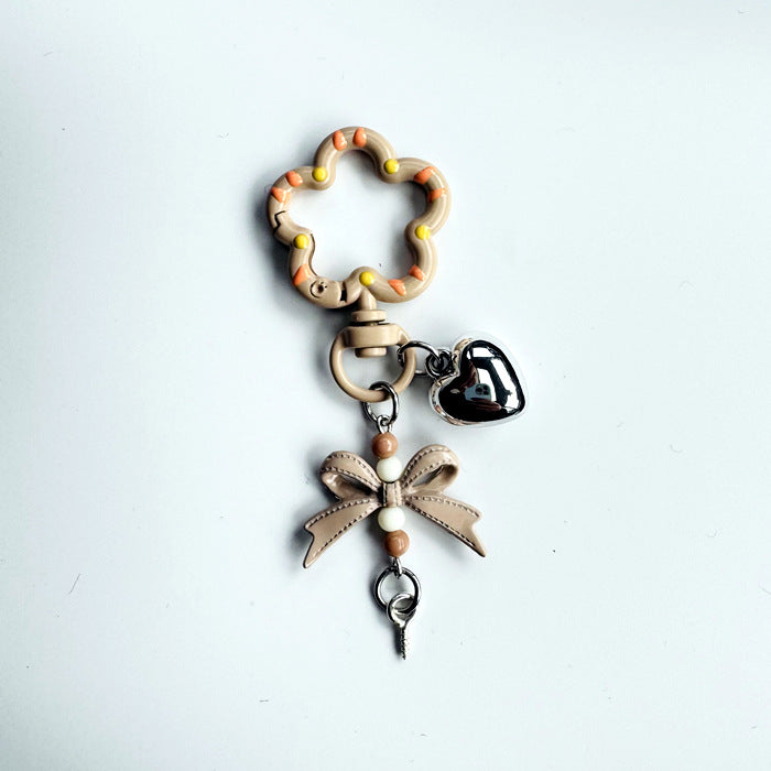 Flower Ring Bow Charm Keychain - LightCoffee