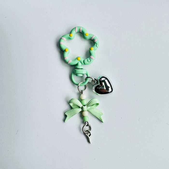 Flower Ring Bow Charm Keychain - LightGreen