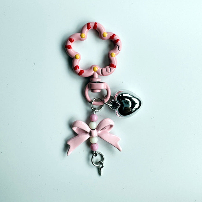 Flower Ring Bow Charm Keychain - Pink