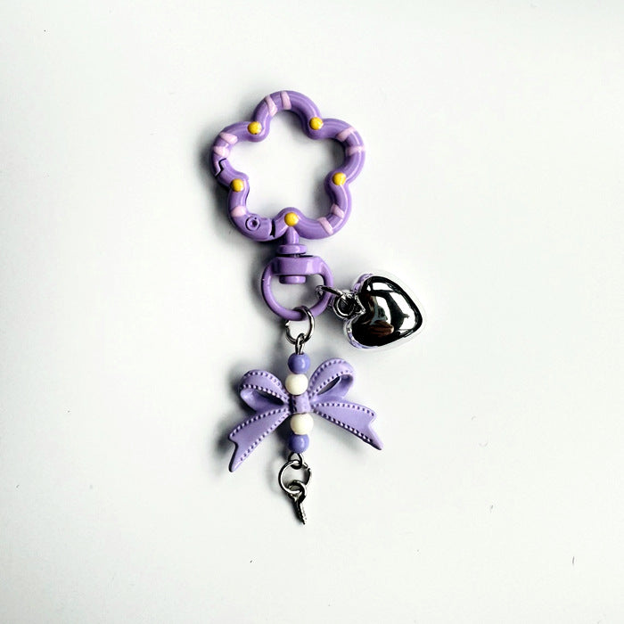 Flower Ring Bow Charm Keychain - Purple