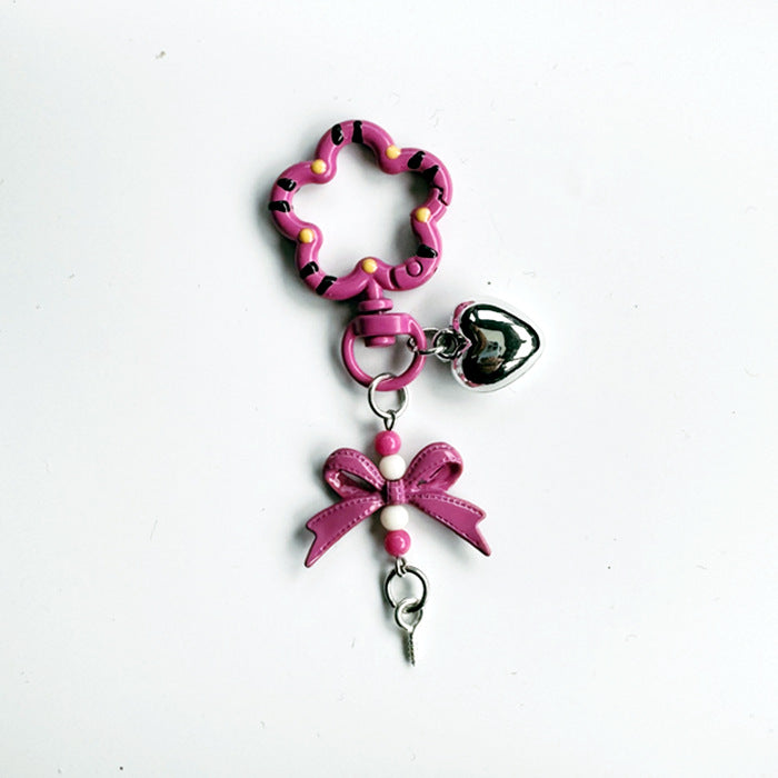 Flower Ring Bow Charm Keychain - Rose