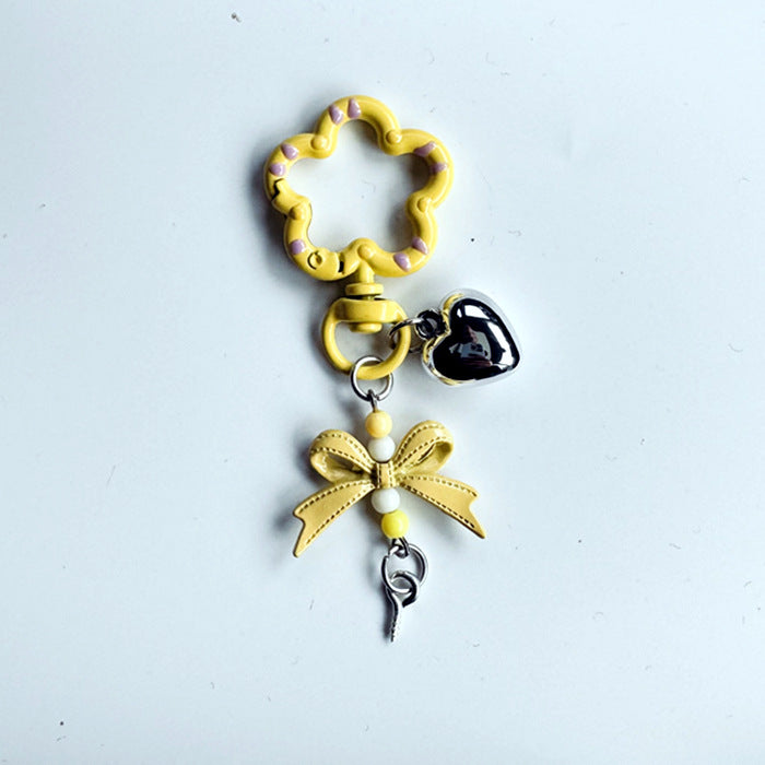 Flower Ring Bow Charm Keychain - Yellow